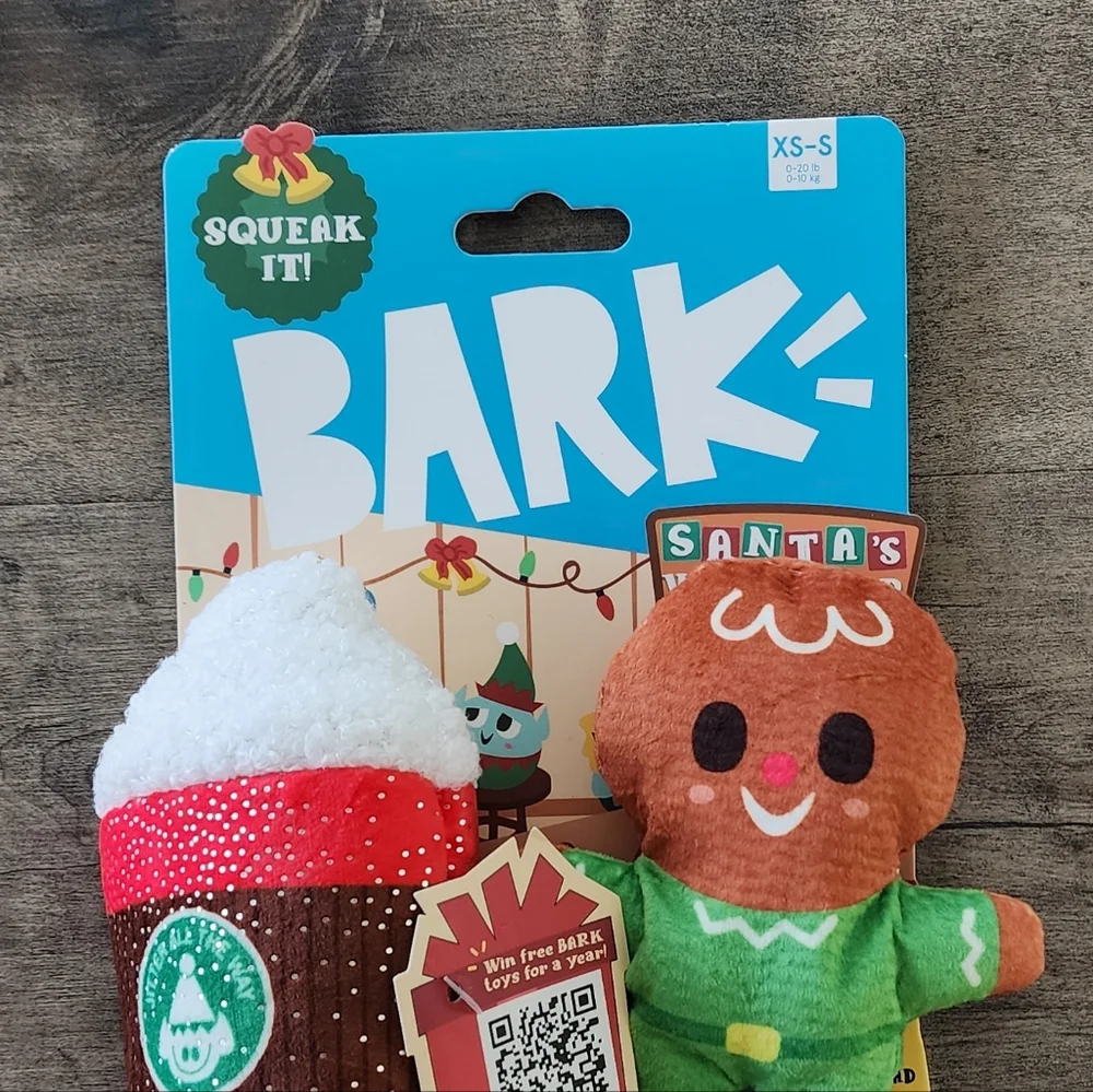 BARK Santa's Workchomp Jolly Jitterbread Man Holiday Dog Plush Toy XS-S NWT